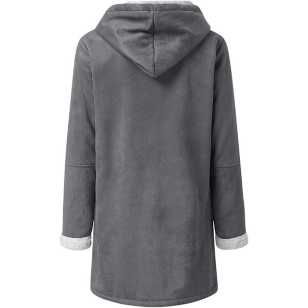 Damer Vinterjakker Udsalg Plus Størrelse Dame Fleeceforet Jakke Hoodies Lomme Uld Casual Hættetrøjer Horn Knapper Casual Varmt Jakke Trench M 02 Grey