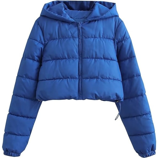 Blå enkel damefrakke hætte ensfarvet kort vinter /L blue L