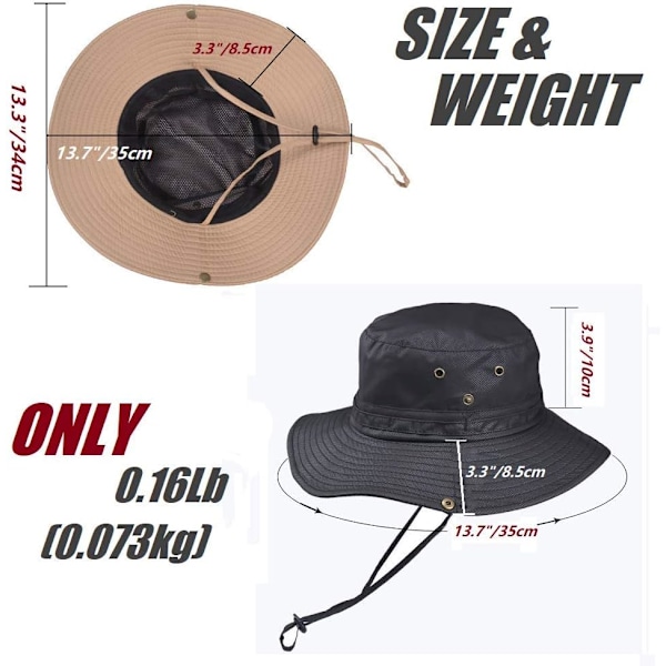 Superbreda solhattar för män, utomhus fiske hink Boonie hatt vattentät andningsbar mesh keps för vandring resor camping trädgårdsskötsel & båtliv Khaki One Size