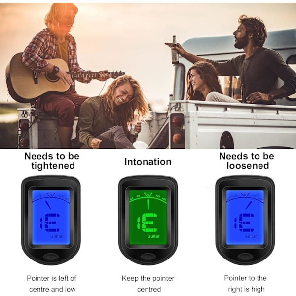 Gitarrstämmare Ukulele Bas Fiol Stämmare Clip med gitarrstämmare, ukulele, tolv flytande temperament
