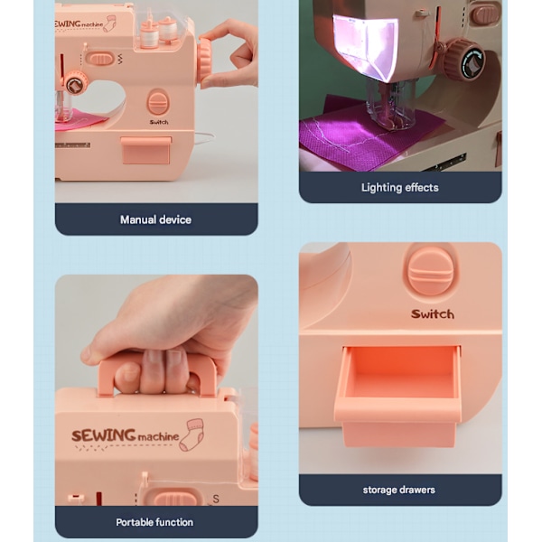 Lätt symaskin liten apparat leksaksymaskin intellektuell aktivitet pojke flicka barnleksaker, barnhus sy DIY mask pink