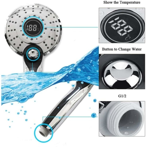 Digitaalinen näyttö suihkupää, käsisuihku 3 väriä LED-suihkusuodatin lämpötilan säätimellä 30 % vettä säästävä kylpyamme Sh
