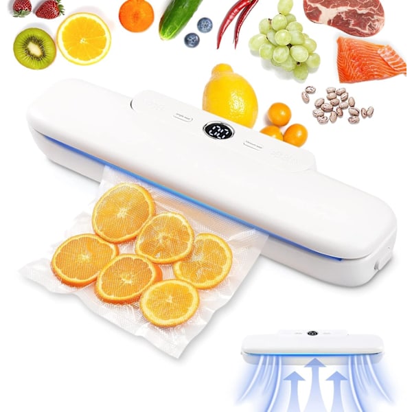 Vakuumförpackare, Påsförseglare Automatisk Vakuumförpackningsmaskin One-Touch Försegling för Torr Mat Vakuumförpackningsmaskin med 10st BPA-fria Förseglingspåsar