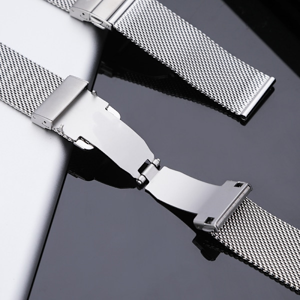 Mesh Armbands Snabbkoppling Armbands Milanese Rostfritt Stål Mesh Armband för Ersättning, En Storlek Klockspänne Passar Apple Watch Silver 18mm