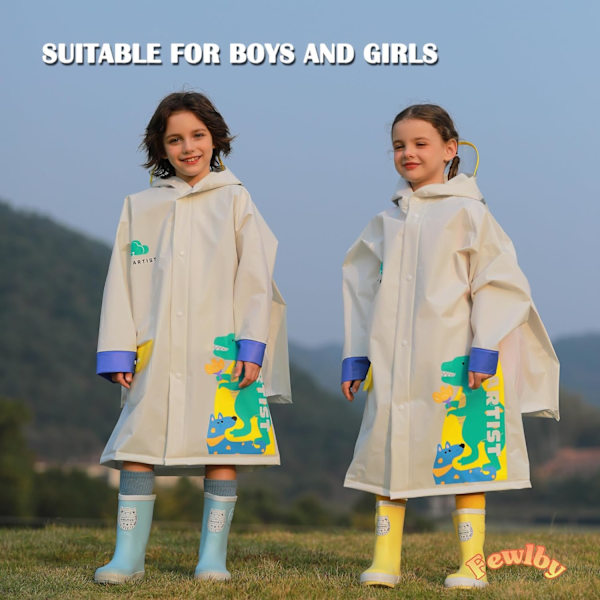 Barn Regnrockar Regn Poncho Flickor Pojkar Regnjacka Vattentät Poncho Småbarn Cartoon Regnkläder Återanvändbar med Bärbar Väska S-4XL Storlek Beige 4XL / 13-14 Years