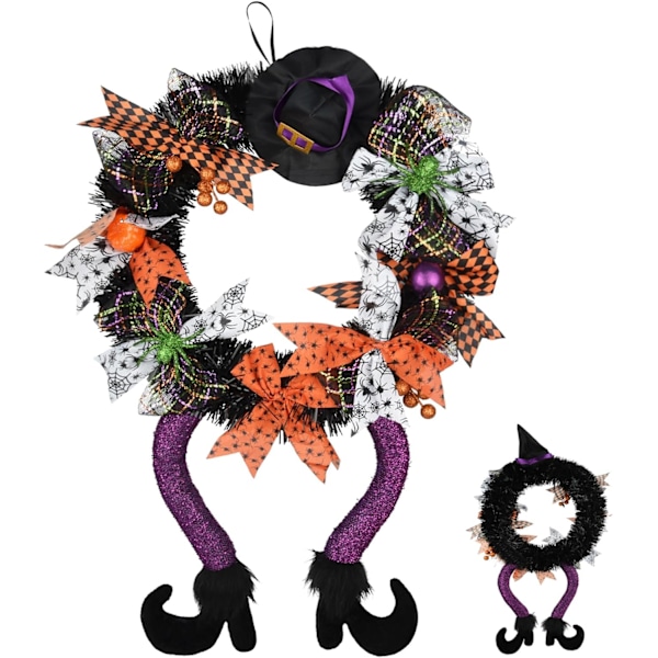 Halloweendekorationer, Halloweenkrans, 61 cm Halloween dörrkrans häxben krans dörrfönster spisdekoration inomhus utomhus