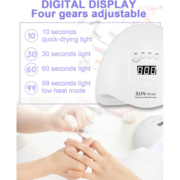 Nageltorklampa, 120 W Nageltork, Professionell Nagellamp, UV LED-lampa, Smart Sensor och LCD-display, för alla gellack, Gelnaglar White