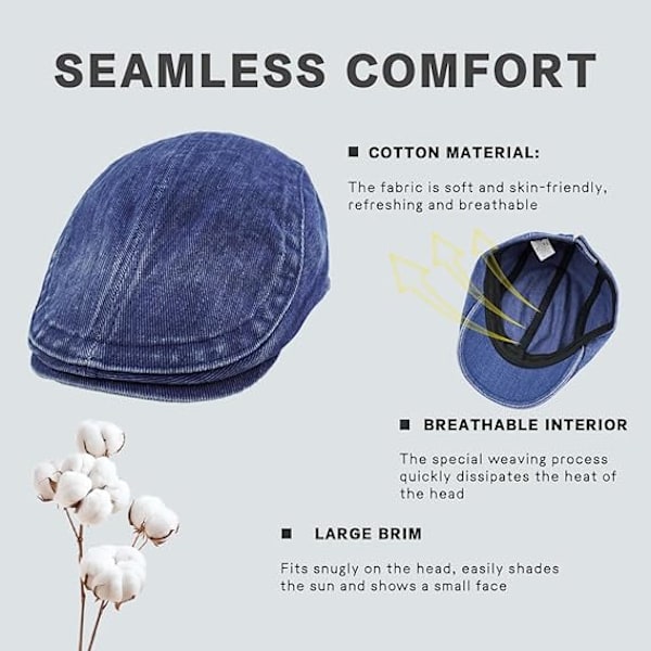 Miesten Vintage Lierihattu Irlantilainen Newsboy-hattu Metsästys Cabbie-hattu Säädettävä Puuvillainen Hengittävä Peaky Cap Baretti Kesähatut blue