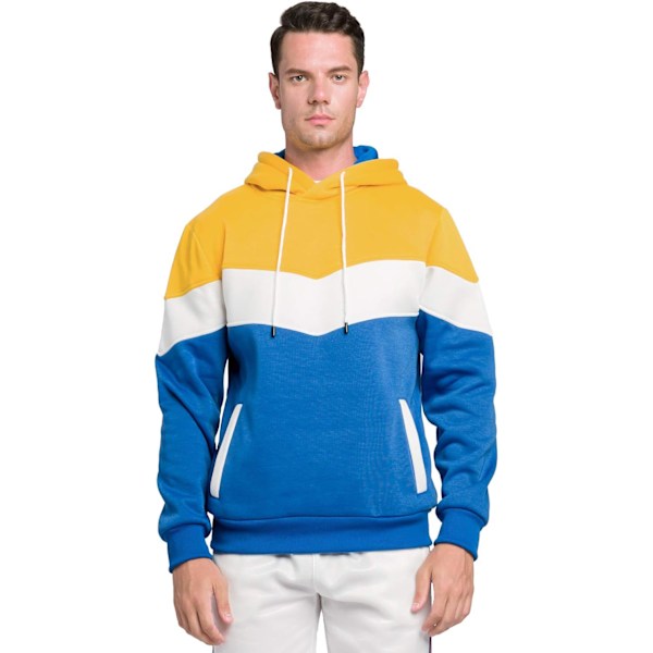 Herre Nyhet Fargeblokk Hoodies Koselig Sport Yttertøy Yellow Blue XXL