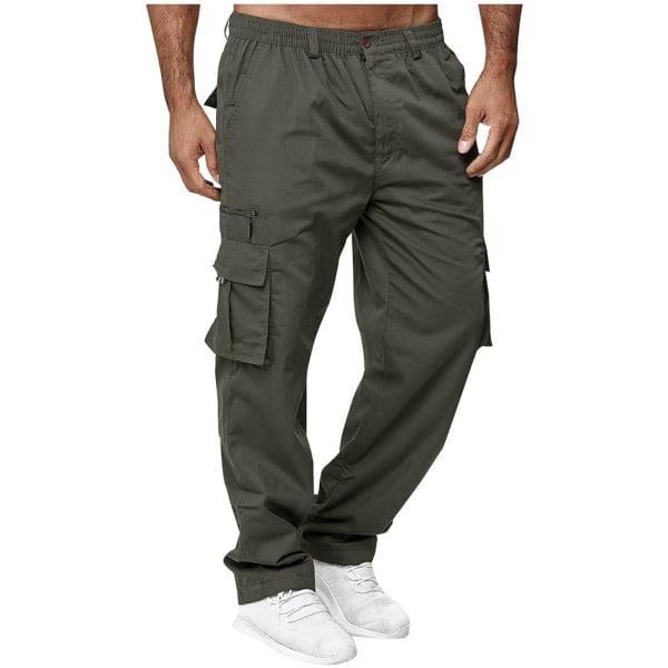 Armygrønne mænds lige ben plus size casual cargo bukser /XL Army green XL