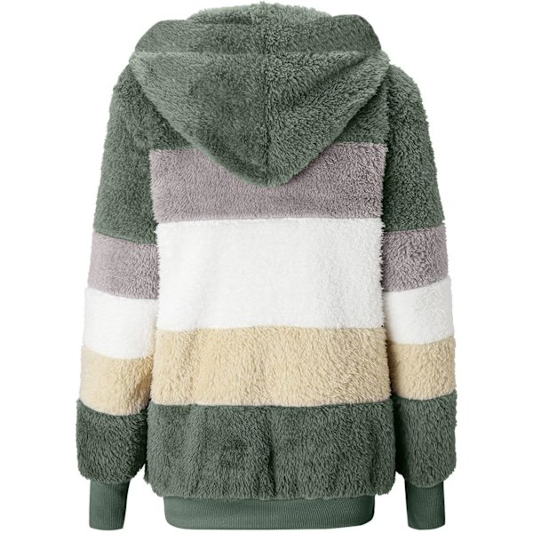 Hettejakke Dame Teddy Fleece Frakk Overgangsjakke med Hette med Lommer Glidelås Høst Vinter Plysj Jakke Fleece Jakke Vinter 4XL J Green