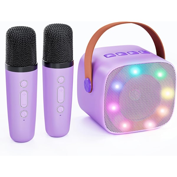 Karaokemaskin för barn med 2 trådlösa mikrofoner, bärbar Bluetooth-högtalare, presentleksaker för flickor och pojkar födelsedag Purple 2 Mic K15