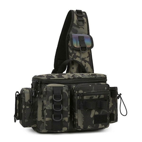 Fiskeväska med ryggsäck, betesbox, utrustningsförvaring, midjeväska, flugfiske ryggsäck med spöhållare, sling bag -C