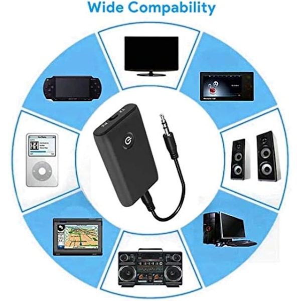 Bluetooth 5.0 Adapter, Bluetooth 5.0 Sender Bluetooth Sender Mottaker med Støyreduksjon for Høyttalere MP3/MP4 DVD Stereoanlegg