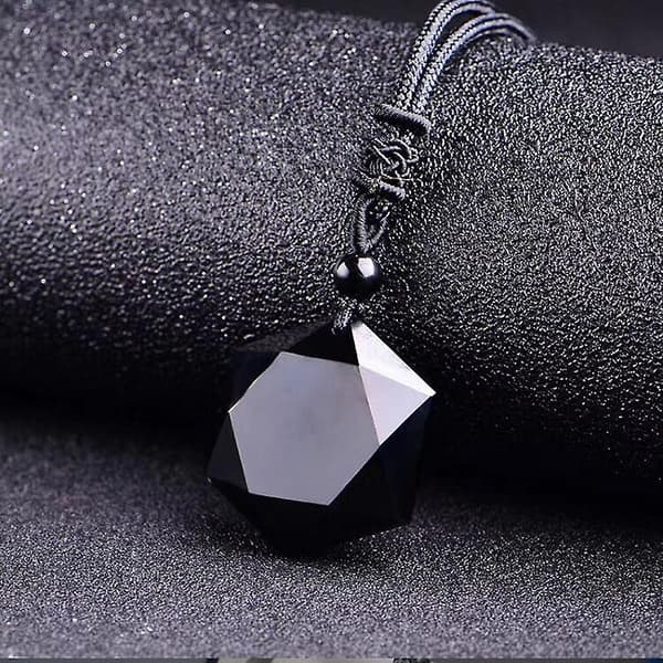 Sort Obsidian Seksstjernet Lykkeamulet Kærlighedssten Vedhæng