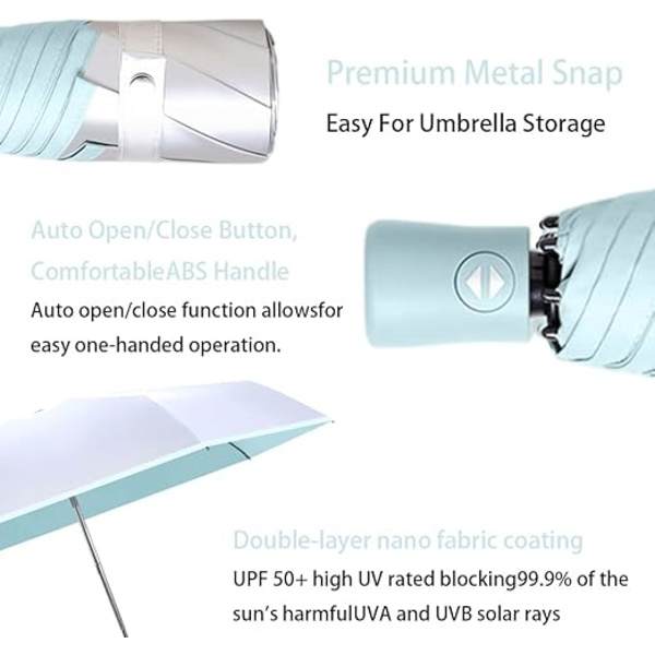 Mini Solparaply Sølvlag Foldbar Paraply Automatisk Åben Luk/Regn Sol/Mænd Kvinder Børn Blokerer UV-beskyttelse