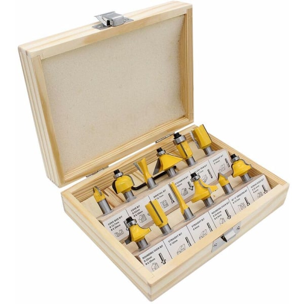 12 8 mm håndtak wolframkarbidbor med oppbevaringsboks i tre (8 håndtak og 12 gule trebokser) vit