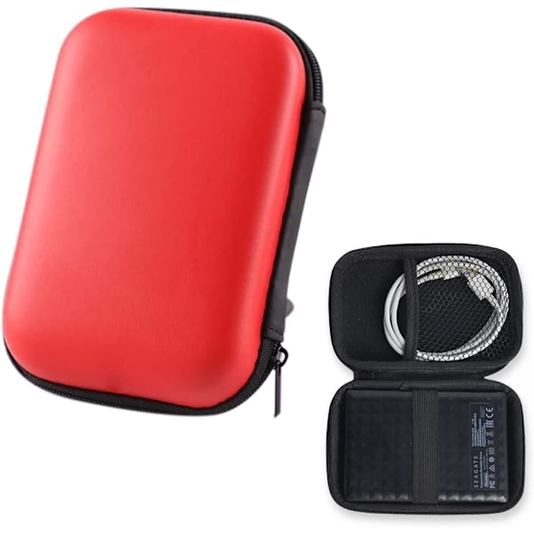 Hård väska för Portable External SSD, skyddande reseväska förvaringsväska, 2 fack inuti (röd)