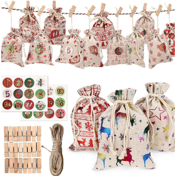 24 Adventskalender Jutesäckar Julgåvor