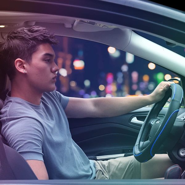 Färg Piping Läder Universal Rattmuff, Passar 14,5-15 Tum Olika Fordon SUV, Bilar (Svart blå) Black blue