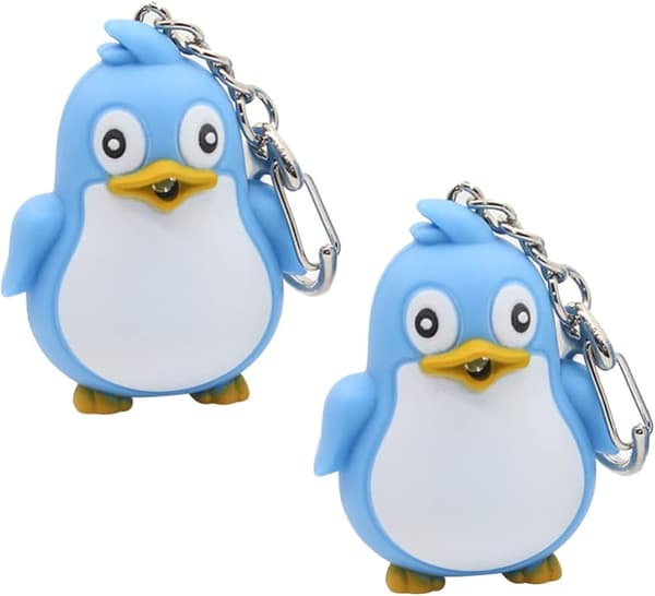 2 st Penguin Nyckelring, LED-belysning med ljudcharm (Blå)