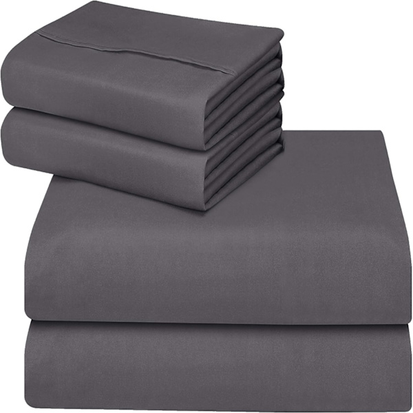 Sängkläder set 4 delar 150x200 - Borstad mikrofiberpolyester - Lakan, påslakan och 2 örngott grey
