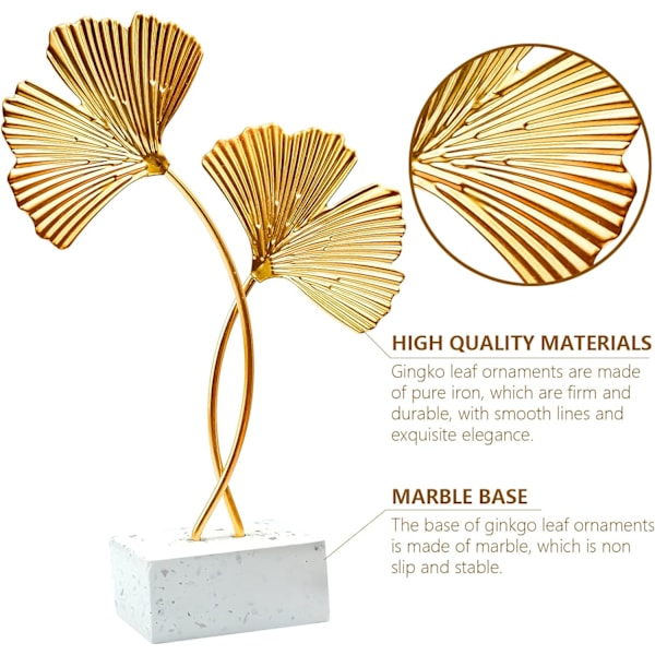 Gull Ginkgo Blad Skrivebordsdekorasjon Skulptur, Moderne Kreativ Hjemmeinnredning Aksenter Statue for Kontor, Soverom.