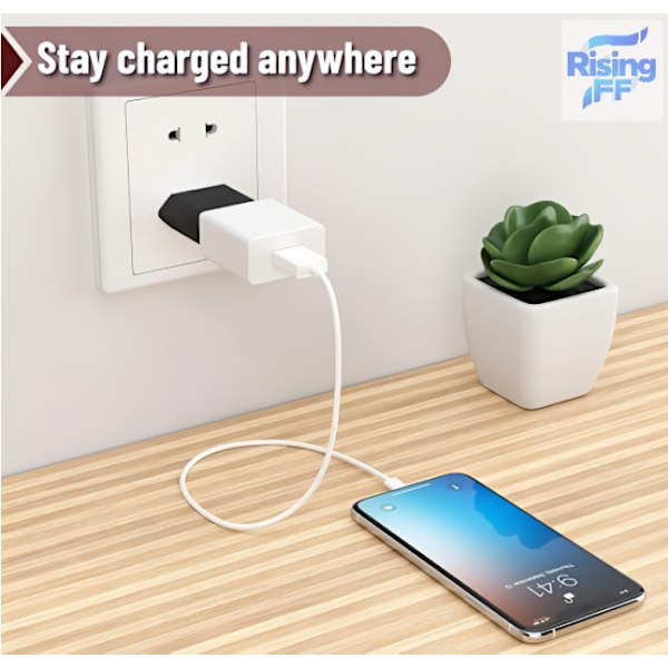 iPhone Oplader - Hurtig Oplader Hoved + Kabel 20W USB-C + EU til US Adapter, Hvid 2-pak (med Oplader Opbevaringspose)