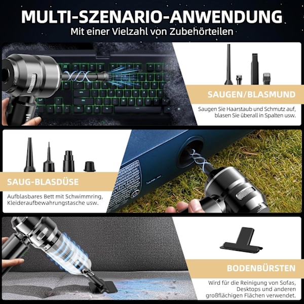®RisingFF Sladdlös handdammsugare 22 000 Pa, borstlös elmotor 3 hastigheter 8 000 varv/min, minidammsugare