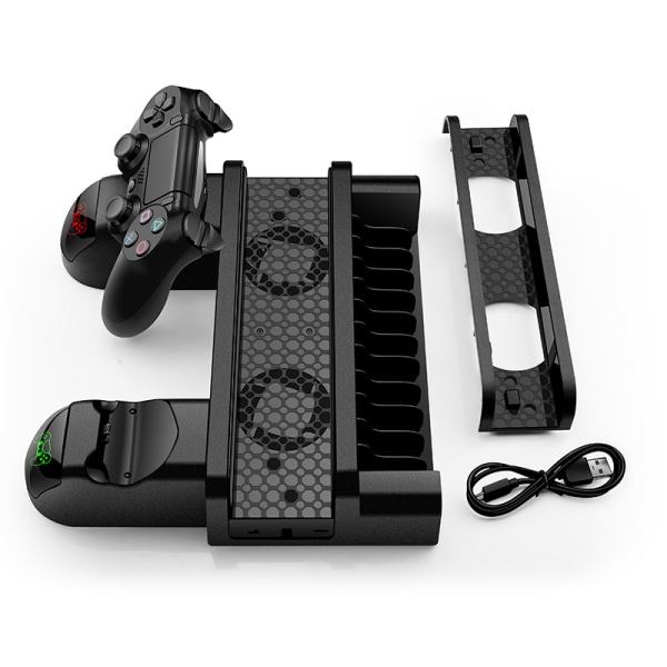 PS4 Stativ Kjølevifte Stasjon for Playstation 4/PS4 Slim/PS4 Pro, PS4 Pro Vertikal Stativ med 12 Spillspor