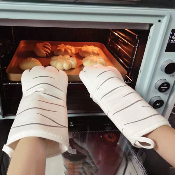 Ovn Handsker Varmebestandige 250°C Bagehandsker, Hvid Katteklo