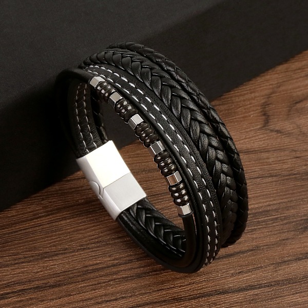 Multilager Retro Flätat Läderarmband för Män