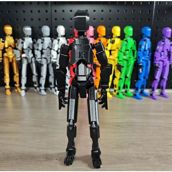 Robotleksaker med flera leder, robotmodeller med flera karaktärer för 3D-utskrift, actionfigurer för skrivbordsdekoration - presenter för spelälskare black