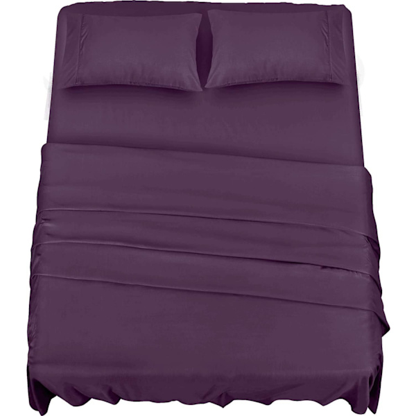 Sängkläder set 4 delar 150x200 - Borstad mikrofiberpolyester - Lakan, påslakan och 2 örngott purple
