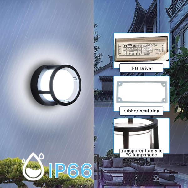 LED-ulkoseinävalaisin 12W Vedenkestävä IP65 Pyöreä Ulkoseinävalaisin