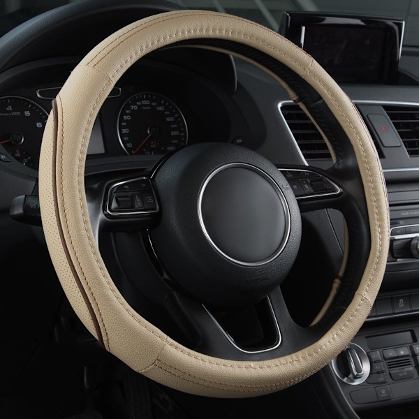 Färg Piping Läder Universal Rattmuff, Passar 14,5-15 Tum Olika Fordon SUV, Bilar (Beige) Beige