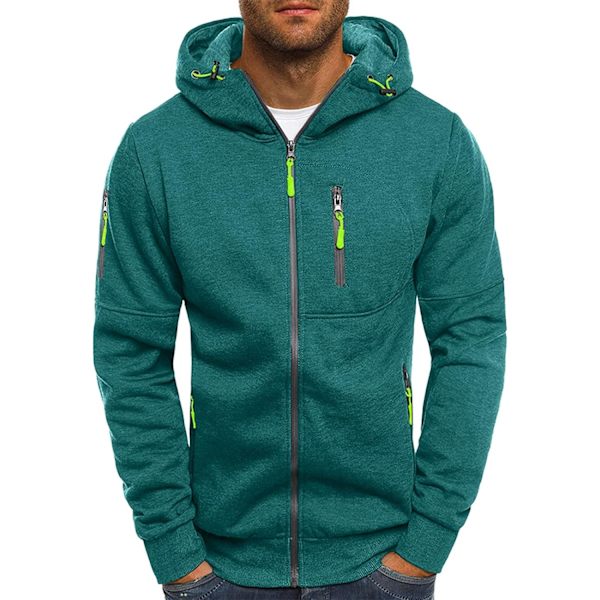 Herre hettegenser Sweatshirt glidelås opp lette jakker 1 Green M