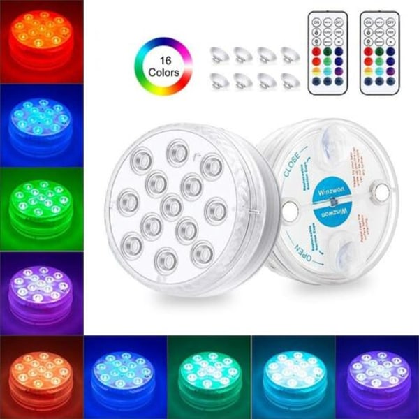 Vattentät nedsänkbar LED-lampa, IP68 undervattenspoollampor i flera färger med fjärrkontroll för badkarslampor för Aquariu