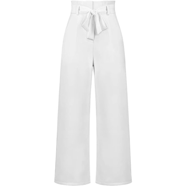 Hvide kvinders højtaljede løse brede benbukser med sløjfe /XXL white XXL