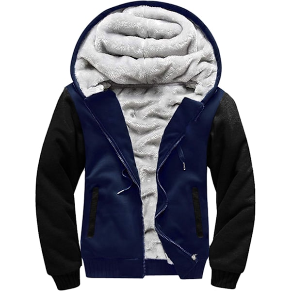 Herre Pullover Termisk Sherpa Foret Jakker Vinter Træning Fleece Hoodie Lynlås Uld Varme Tykke Frakker Ydertøj 02navyblack XL