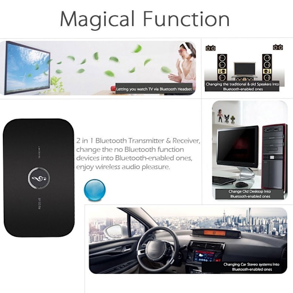 Bluetooth 5.0 Sender Mottaker, 2-i-1 Trådløs Bærbar Stereo Audio Adapter Mottaker med RCA/3.5mm AUX Kompatibel Lav Latens HD Audio