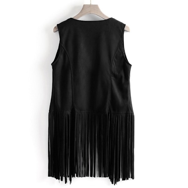 Naisten Rinta-aukkoinen Tank Top 70-luvun Hippi Väärennetty Nahka Rinta-aukkoinen Takki, Disco Raido Tank Takki black S