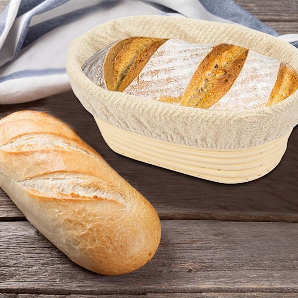 21cm/8 tommer Oval Lang Banneton Brøddeig Hevekurv i Rattan med Lin for Profesjonelle og Hjemmebakere