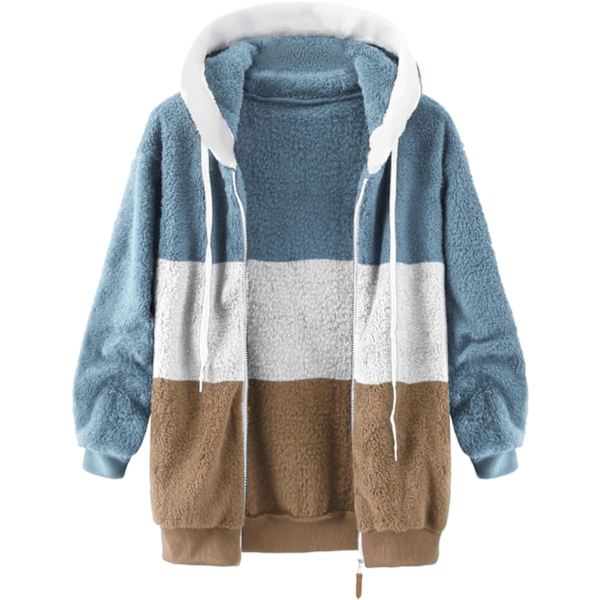 Hættejakke til kvinder, Teddy Fleece-frakke, Overgangsjakke med hætte og lommer, lynlås, efterår, vinter, plysjakke, fleecejakke, vinter M F Khaki