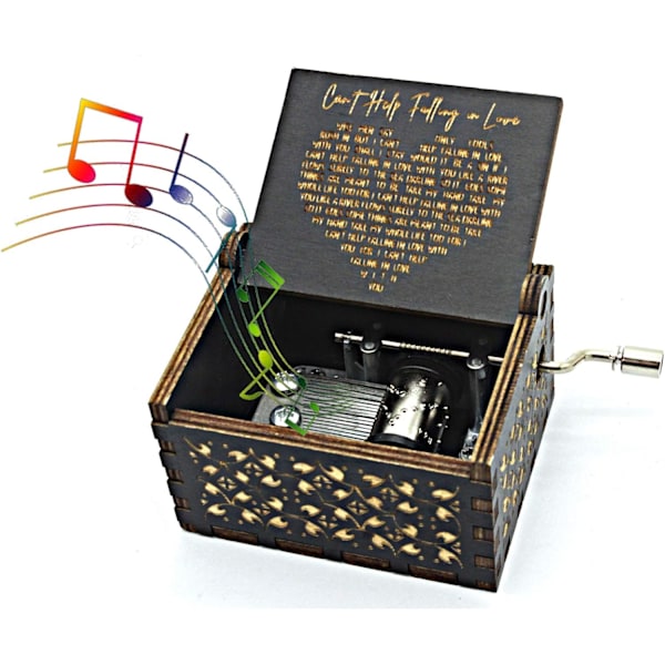 Kan inte låta bli att bli kär i trämusikbox, antika graverade speldosor för kärlek, en trämusikbox
