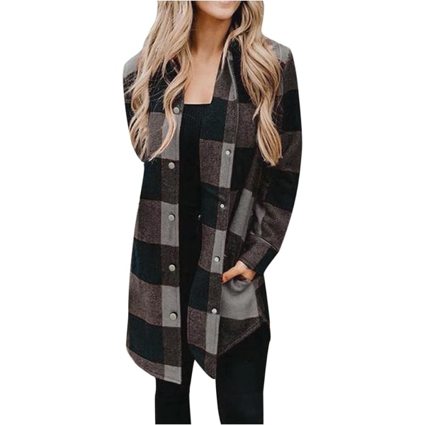 Harmaa naisten takki pitkä ruudullinen casual rento syys/talvi neuletakki /L gray L