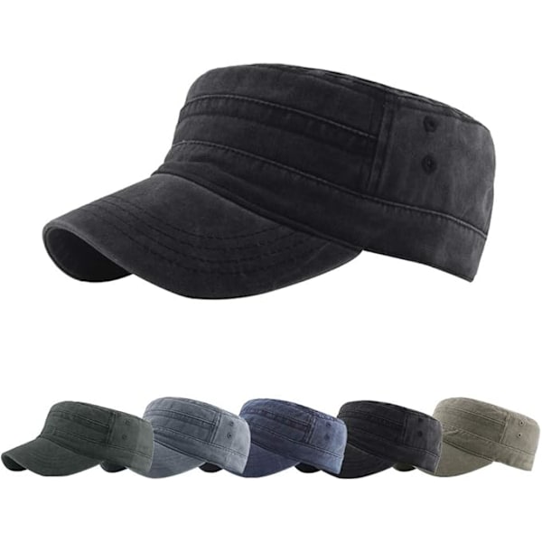 Militære caps for menn og kvinner klassiske justerbare slitte hatter unisex 100% bomull solid solid visir baseball caps sol fottur lue black