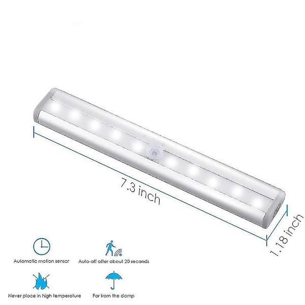 3-pak Oppgradert USB-oppladbart 10 LED Magnetisk Bevegelsessensorlys