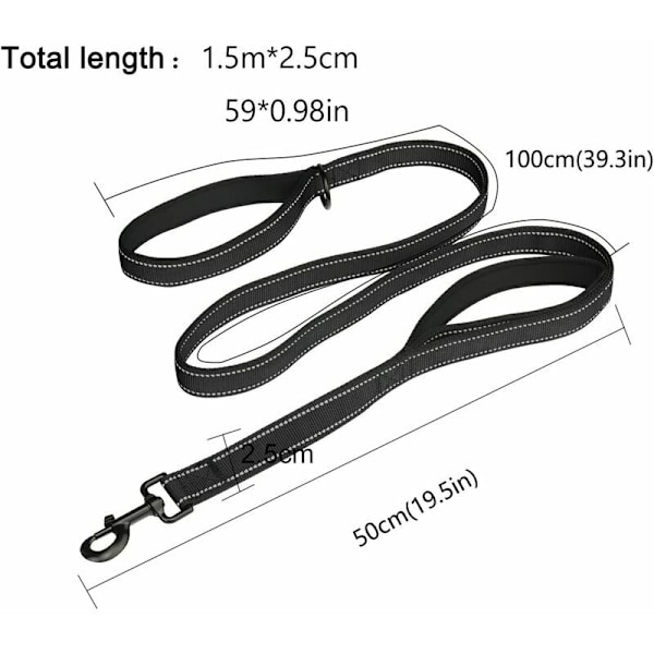 Lang Kobbel for Store Hunder, 1,5m Tykk Nylon Kobbel med Doble Håndtak og 2 Polstrede Håndtak