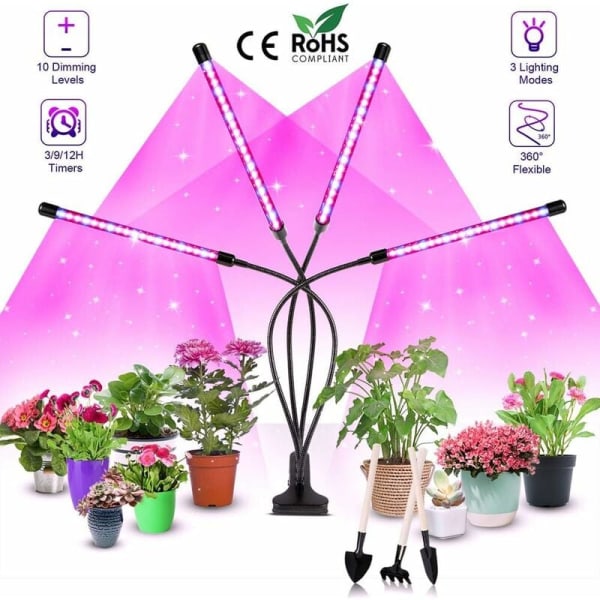 Växtljus, odlingsljus med stativ, 80 lysdioder Växtljus Trädgårdsodling Blommande tillväxt 4 huvuden Full Spectrum Growth Light